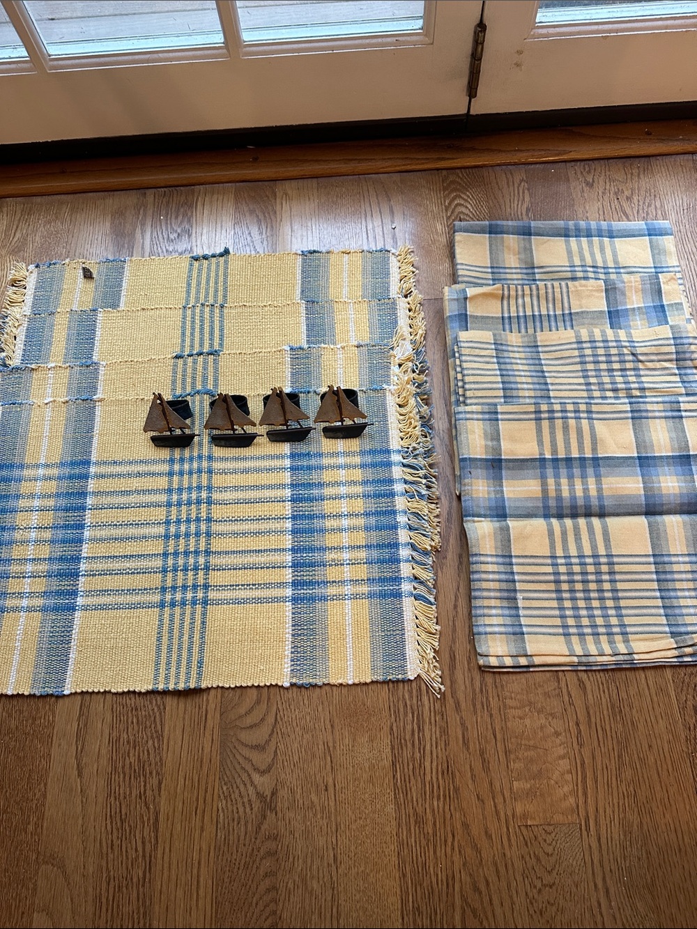 Coastal Blue and Yellow Plaid Kitchen Linens by